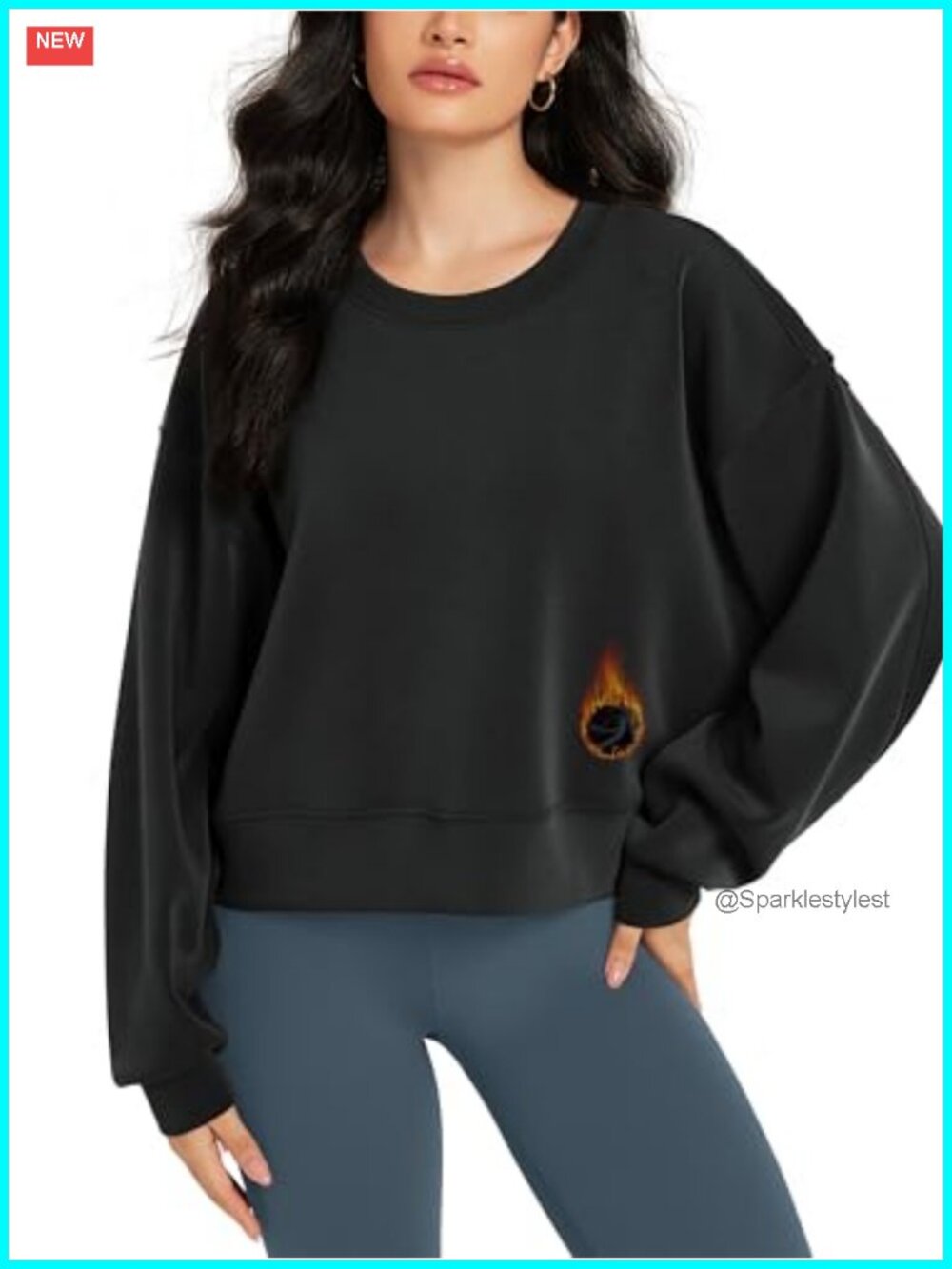 Modal Soft Fleece Lined Cropped Sweatshirt Womens Oversized Crew Neck Pullover
